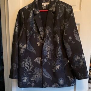 Chico's Tailored Black and Gray Blazer with Floral Pattern